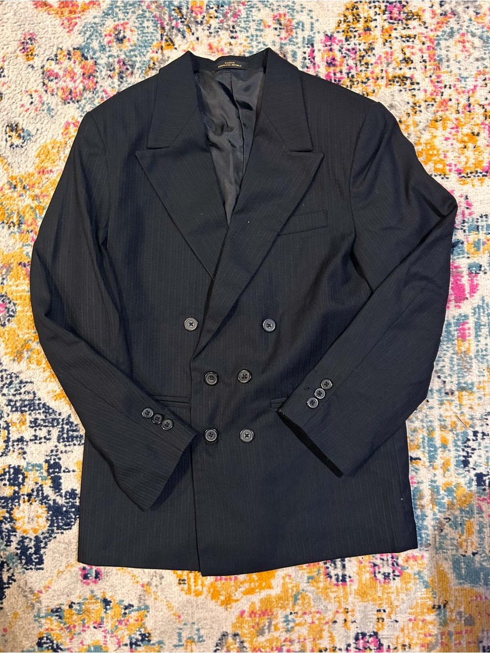 Van Heusen Black Double-Breasted Pinstripe Blazer